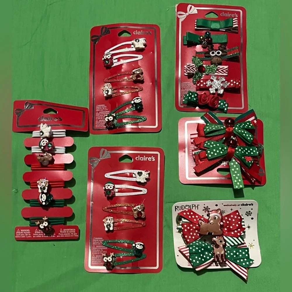Little girls Claire’s Christmas bow & ponytail holder lot
